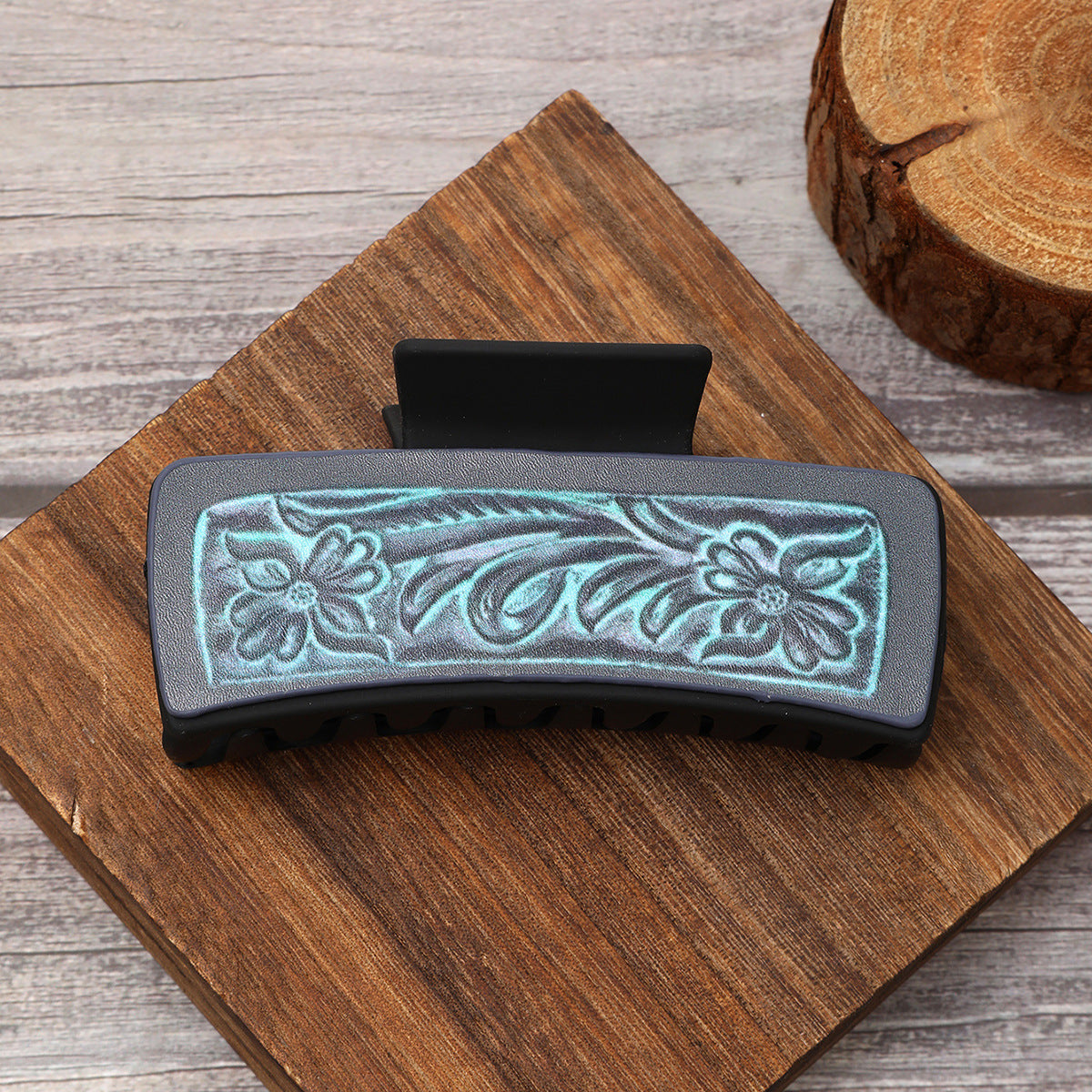 Wholesale  West Denim Style Diamond Pattern Leather Hairpin  Shark Clip
